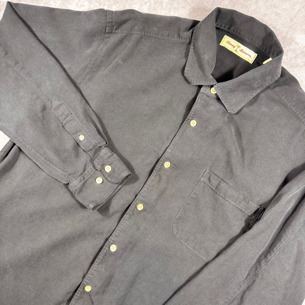 Tommy Bahama Mens Large Silk Waffle Weave Long Sleeve Button Down Shirt Black